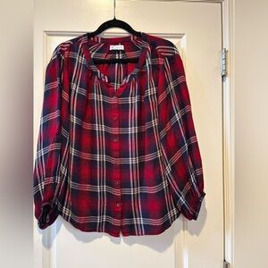 Velvet Brand Red and Navy Plaid Button-Down Shirt